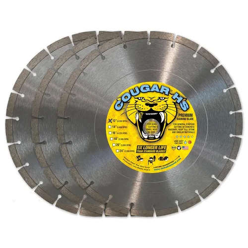 Miniatura 7 de Cougar HS Hoja de sierra de hormigón de diamante de 12 pulgadas, hoja segmentada de uso general premium, hormigón de corte seco/húmedo, mampostería