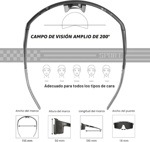 Miniatura 6 de Gafas de sol deportivas polarizadas para hombre, ciclismo, conducción, pesca, protección UV, ligeras, marco grande, gafas de bicicleta de montaña