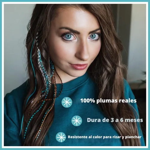 Miniatura 2 de Kit de extensiones de plumas de cabello, plumas de gallo largas reales para cabello con cuentas de microenlace y herramienta de bucle, turquesa