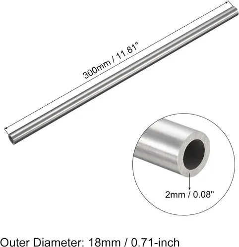 Miniatura 2 de uxcell Tubo de acero inoxidable 304, diámetro exterior de 18 mm x 2 mm de grosor de pared, longitud de 300 mm de tubería metálica para maquinaria