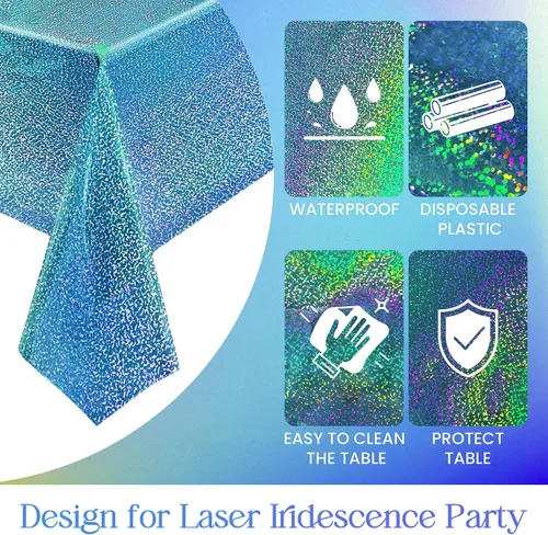 Miniatura 5 de 1 pieza Manteles Láser Holográficos Azules de 40" x 108" Manteles de Plástico para Fiestas Decoración de Fiesta Brillante Reluciente para Invierno