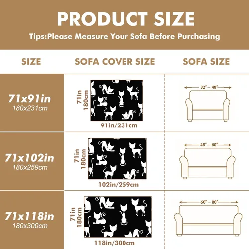 Miniatura 7 de White Cats - Funda de sofá con estampado de gatos negros, fundas para sofá y sillón, resistente a las manchas, protector universal de muebles