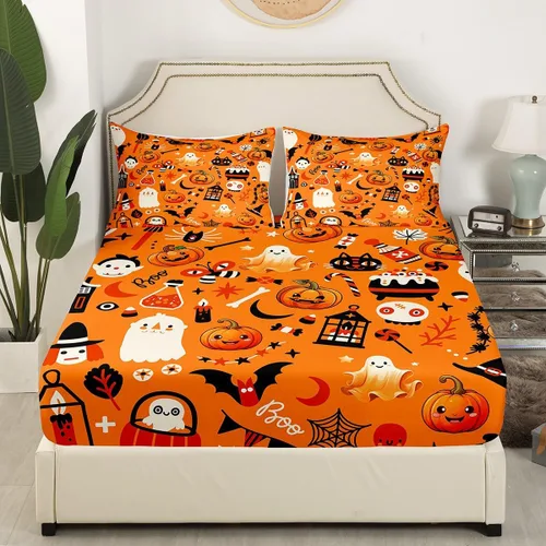 Miniatura 3 de Erosebridal Sábanas de Halloween para niños y niñas, juego de sábanas espeluznantes de dibujos animados, tamaño individual, juego de ropa de cama