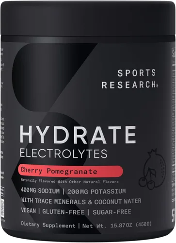 Sports Research® Hydrate Polvo de Electrolitos - Sin Azúcar y con Sabor Natural con Vitaminas, Minerales y Agua de Coco - Apoya la Hidratación -