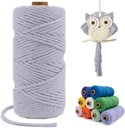 Miniatura 39 de Cuerda de macramé de una sola hebra de 0.197 in x 110 yardas, cuerda de macramé de algodón natural de 0.197 in, cuerda de algodón grueso para colgar