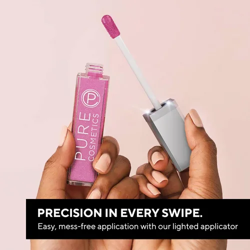 Miniatura 7 de Pure Illumination - Brillo de labios con cepillo aplicador iluminado por LED + espejo lateral, antiadherente, hidratante, brillos labiales