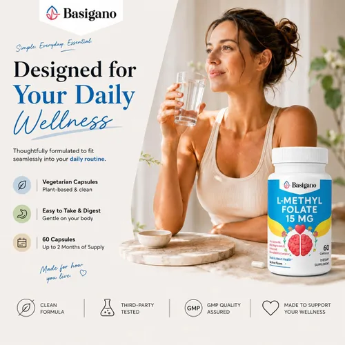 Miniatura 6 de 15 mg L de metilfolato (5-MTHF)- Acido fólico activo enriquecido con vitaminas B6 y B12-60 cápsulas vegetarianas - Sin OMG, sin gluten