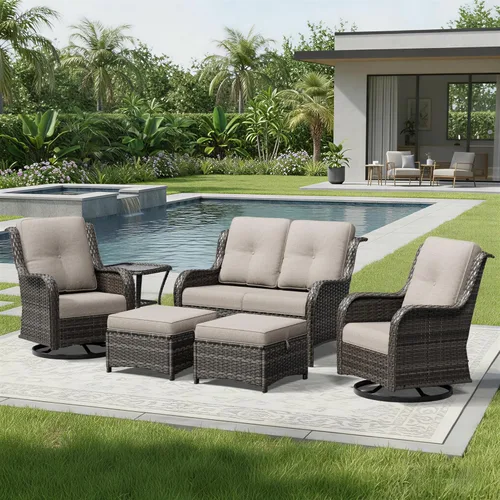 Miniatura 131 de Joyside Juego de sillas de mimbre para patio, juego de 3 piezas de mimbre para exteriores con 2 sillas reposabrazos y 1 mesa auxiliar para terraza