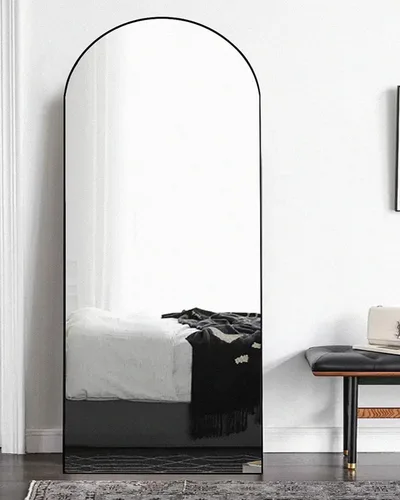 Miniatura 7 de Otlsh - Espejo de piso arqueado, espejo de cuerpo entero de 76"x34" con soporte, independiente, marco de aluminio - Negro