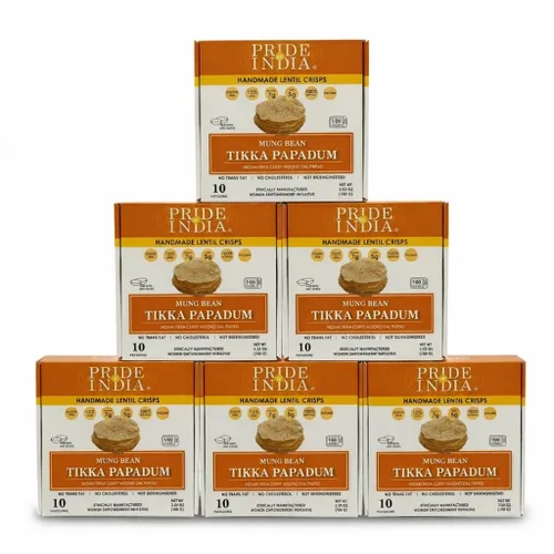 Miniatura 15 de Pride of India Paquete variado de papadum de sabores surtidos – 60 unidades, paquete de 6 (21 onzas/21.16 oz) Patatas fritas de lentejas lisas