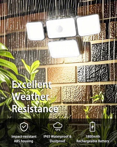 Miniatura 6 de CLAONER Luces solares para exteriores, sensor de movimiento, 3500 lm, 288 luces LED de seguridad con control remoto, IP67, impermeable, 4 cabezales