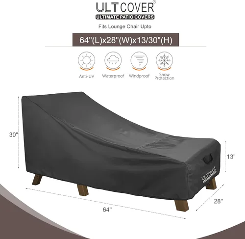 Miniatura 2 de ULTCOVER Funda Impermeable para Tumbona de Patio de Servicio Pesado Fundas para Tumbonas de Exterior - 64L x 28A x 30Al pulgadas, Negro