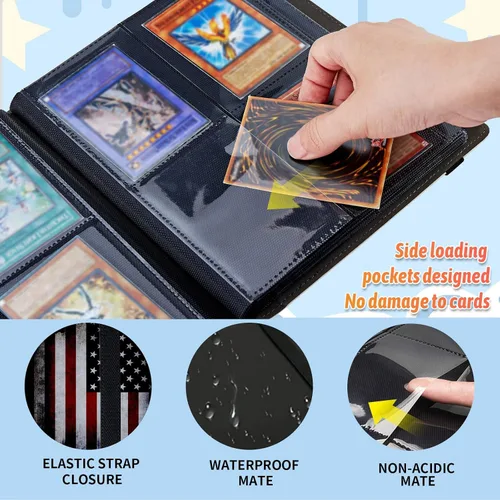 Miniatura 4 de Carpeta de tarjetas coleccionables de 4 bolsillos para 320 tarjetas, libro con banda elástica que se adapta a la mayoría de tarjetas