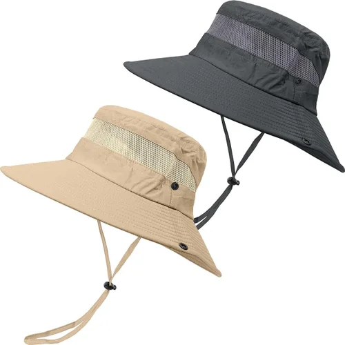 Miniatura 15 de Paquete de 2 sombreros Boonie para hombres y mujeres con protección UV UPF 50+ para pesca, senderismo y jardinería