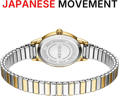 Miniatura 3 de Relojes pequeños de oro para mujer, reloj analógico de esfera fácil de leer, caja ovalada, banda de expansión de acero inoxidable, reloj impermeable
