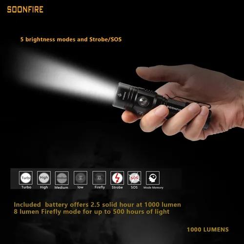 Miniatura 2 de Linterna LED blanca de 1000 lúmenes, E USB recargable impermeable compacta EDC Linternas de aplicación de la ley