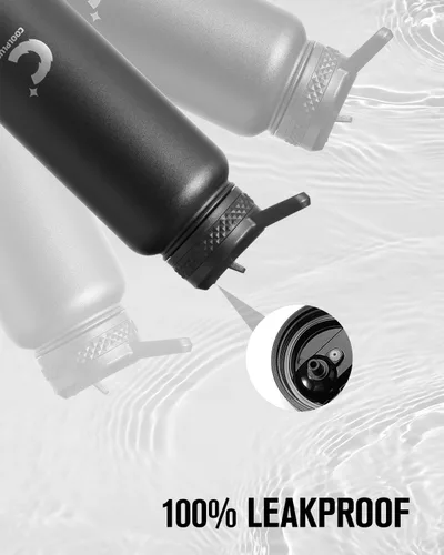 Miniatura 6 de Coolplus - Botella de agua de 32 onzas aislada, termo de agua de acero inoxidable con popote de metal de doble pared al vacío con funda de Negro