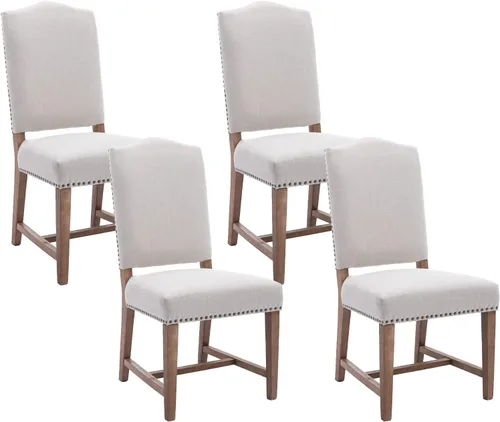 Miniatura 11 de Shunzhi Farmhouse - Juego de 2 sillas de comedor tapizadas estilo Parson, modernas de mediados de siglo con cabeza de clavo, de lino, sin brazos