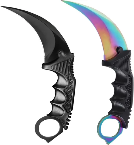 Karambit - Cuchillo táctico de hoja fija, 2 piezas de acero inoxidable para exteriores, cuchillo de caza con funda y cable, adecuado para
