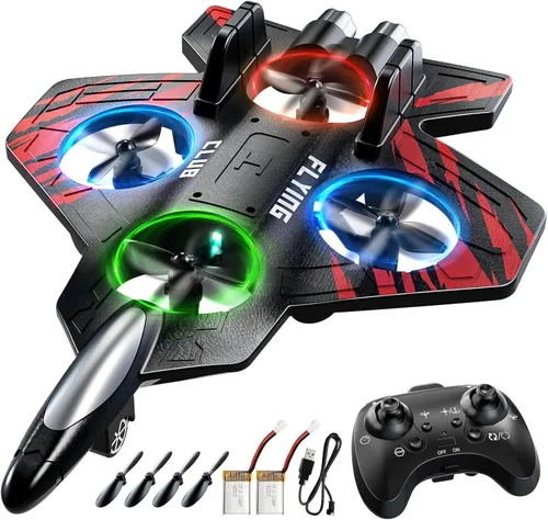 Miniatura 10 de Avión de control remoto de espuma MSKOLER para niños de 8 a 12 años, avión RC de 2.4 GHz con luces coloridas, volteretas de 360° y giros Gris