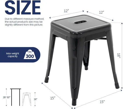 Miniatura 3 de Brage Living Juego de 4 taburetes industriales de metal de 18 pulgadas, taburetes apilables para aula, sillas de comedor de metal sin respaldo