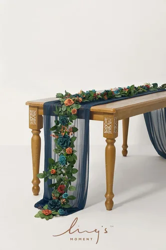 Miniatura 2 de Ling's Moment Guirnalda de Flores Artificiales de 5 Pies Azul Verde Azulado Rosa Naranja Quemado Hojas de Eucalipto Guirnalda Floral Arco Flores O