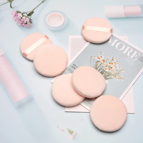 Miniatura 3 de 6 piezas de algodón puro súper suave, lavable, suelto, soplo de polvo, 2.65 pulgadas redondo para maquillaje de base