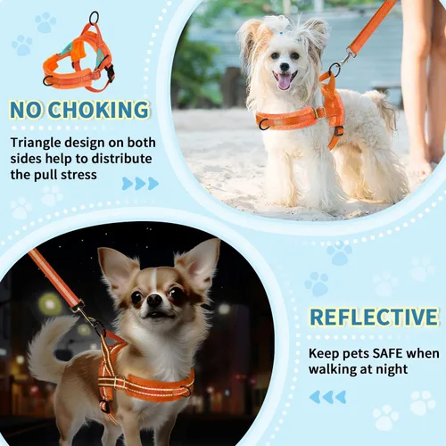Miniatura 6 de Arnés para perro Lukove sin tirón y juego de correa, arnés suave acolchado para perros pequeños, arnés reflectante ajustable en cuello y pecho