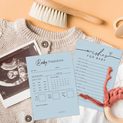 Miniatura 4 de Whaline 50 hojas de predicciones y consejos para baby shower, tarjetas de actividades para juegos de fiesta, nuevo libro de consejos para padres