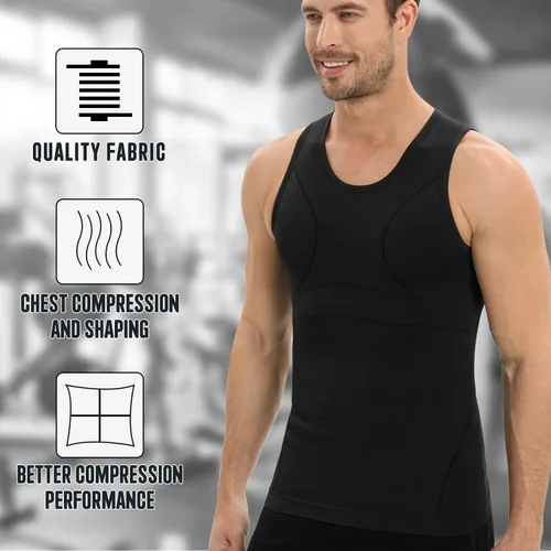 Miniatura 5 de PODFAN Gynecomastia Compression Shirt for Men, Slimming Tank Top Undershirts, Mens Body Shaper Vest