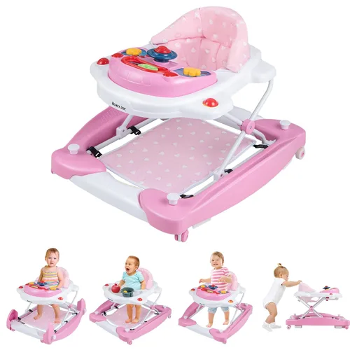 Miniatura 11 de HONEY JOY Andador de bebé, Andador y bouncer plegable de 6 en 1, Andador de actividad para bebé con ruedas, alturas ajustables, mecedora, música