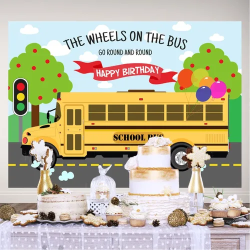 Miniatura 5 de Lofaris Telón de fondo de feliz cumpleaños, las ruedas en el autobús, gira y vuelta, autobús de regreso a la escuela, cumpleaños para niños y niñas