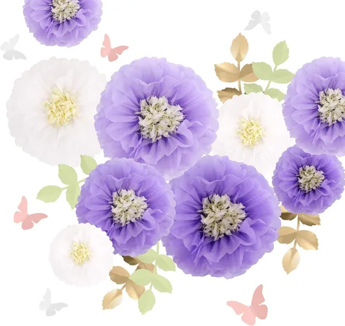 Miniatura 9 de Fonder Mols Papel de seda con mariposas y hojas de olivo para bodas, baby shower, cuarto de bebé, decoración de fiestas y eventos, pompones Amarillo
