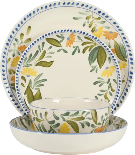 Miniatura 7 de Bloomhouse - Dos veces ganador de las Cosas Favoritas de Oprah - Juego de vajilla de gres con cuencos dobles pintados a mano con flores Posy Posy