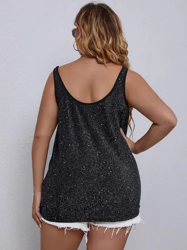 Miniatura 2 de Floerns Camiseta sin mangas con cuello drapeado con purpurina para mujer, talla grande