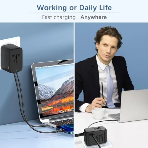 Miniatura 6 de Adaptador de viaje internacional de 120 W, adaptador de corriente mundial 4USB-C y 1USB-A, cargador rápido GaN con enchufes de Reino Unido UE AU EE.