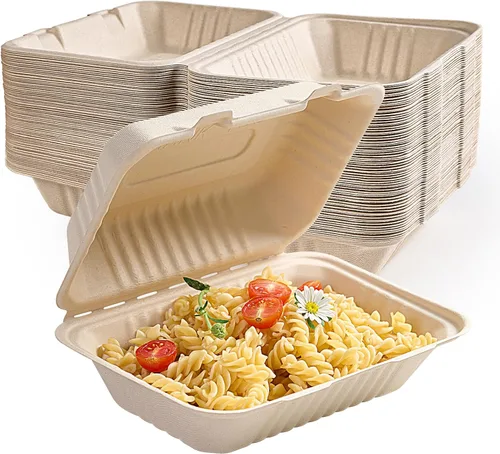 Miniatura 9 de ECOLipak Paquete de 300 recipientes con forma de ostra para llevar, 100% compostables y desechables, recipientes para llevar comida de 20,3 x 20,3 3