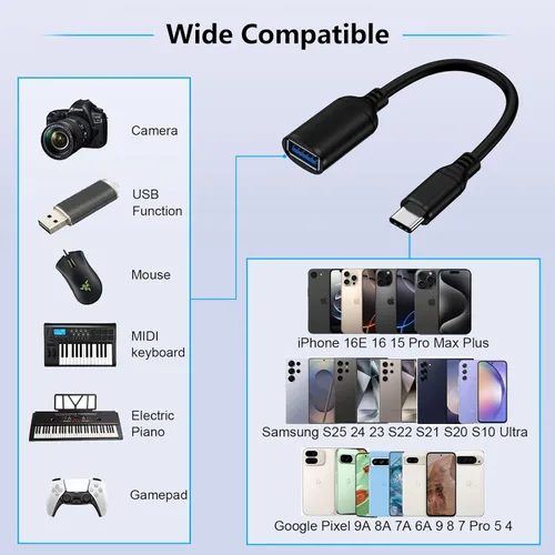 Miniatura 7 de Adaptador USB C a USB 3.0, adaptador USB C Android macho a USB A hembra OTG Cable On The Go para Samsung Galaxy S26 S25 Edge Ultra S24 S23 S22 S21