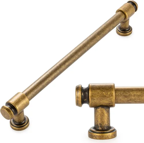 Miniatura 13 de KOOFIZO Tirador de gabinete con parte superior plana y redonda - Manija de tirador de mueble de latón antiguo (30 mm / 1.2 Pulgadas), paquete de 10
