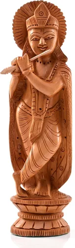 Miniatura 7 de Estatua india de madera, ídolo, murti, para decoración de escritorio del templo del hogar, Pooja, regalo (Krishna, 6 pulgadas)