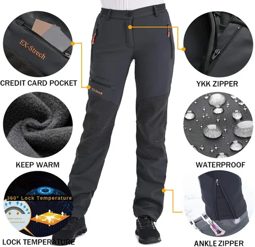 Miniatura 3 de Postropaky - Pantalones de esquí de nieve para mujer, impermeables, aislados, softshell, snowboard, cierre inferior de pierna