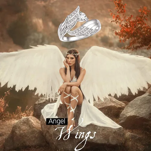 Miniatura 6 de Anillo de plata de ley 925 con alas de ángel y circonita cúbica gran pluma joyería para mujer