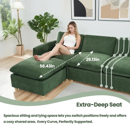 Miniatura 8 de Sofá extraíble en forma de L con cama cama y otomana de almacenamiento, sofá modular de felpilla para sala de estar, sofá modular en forma de L
