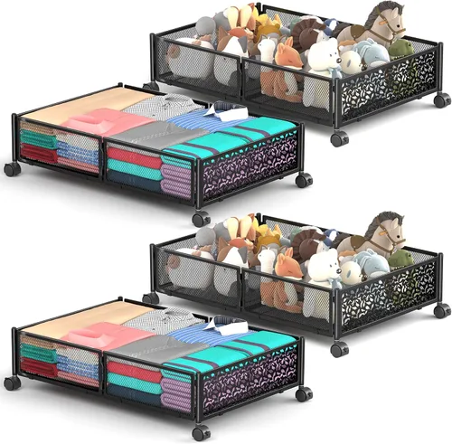 Miniatura 13 de Almacenamiento Debajo de la Cama con Ruedas, Contenedores de Almacenamiento Debajo de la Cama de Metal Calado con Patrón Plegable, Almacenamiento