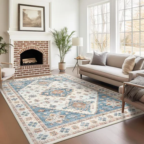 Miniatura 27 de Roxstand Alfombras de 2,44 x 3,05 m para sala de estar, alfombra vintage lavable con respaldo antideslizante, alfombra grande resistente a manchas
