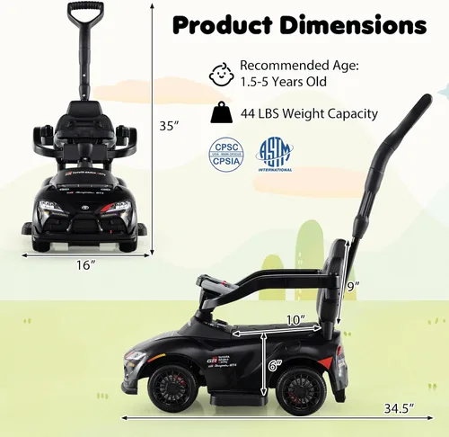 Miniatura 7 de Costzon Coche de empuje para niños pequeños, 3 en 1 Cochecito deslizante para caminar con licencia de Toyota con mango, música, barandilla