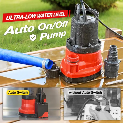Miniatura 2 de MEDAS Bomba sumergible automática de 1/3 HP 2450 GPH, encendido/apagado automático con sensor inteligente, drena a 0.04 pulgadas, bomba de agua