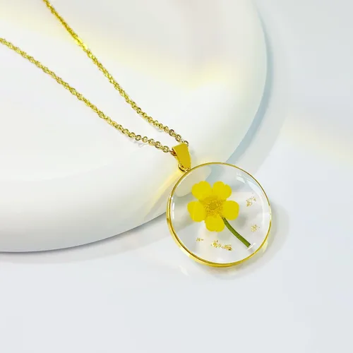 Miniatura 8 de Collares de flores de nacimiento para mujer, collar de 1 a 12 meses, collar de flores prensadas hecho a mano, regalo único de vacaciones, dorado, 18