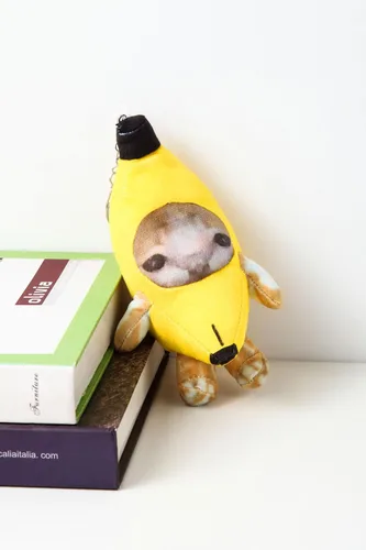 Miniatura 2 de Llavero de peluche de gato de plátano que llora, adornos divertidos felices del animal de peluche del gato del sonido del bebé