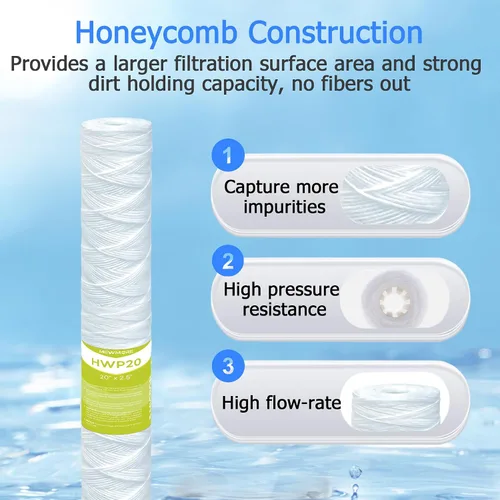 Miniatura 3 de Cartucho de filtro de agua de 5 micrones para toda la casa, filtros de sedimentos para heridas de cuerda para agua de pozo, reemplazo universal